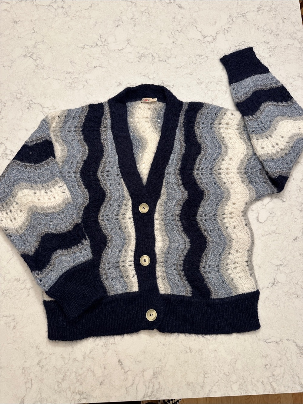 Faherty Navy, Light Blue & Cream Wave Knit Cardigan